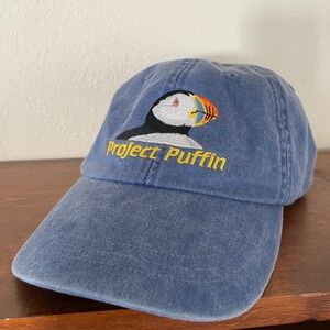 Vtg Project Puffin Hat ADAMS Audubon Society Blue Denim Adjustable Embroidered